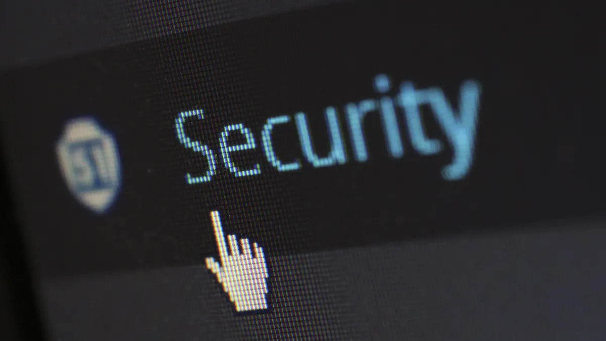 Computer screen with security settings text and cursor